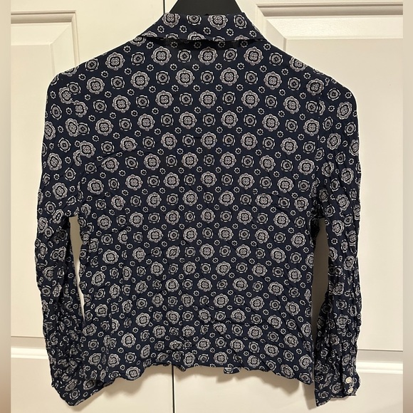 Frank And Oak Navy White floral Paisley Button Down Collared Blouse Size Small - Picture 8 of 10